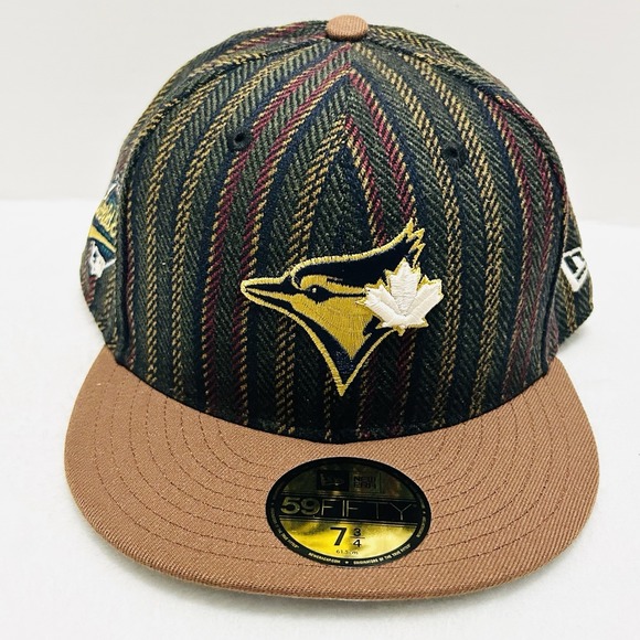 New Era Toronto Blue Jays Herringbone 59FIFTY Fitted‎ Hat Cap 7 3/4 Brown MLB - Picture 2 of 6